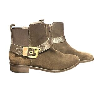 KANNA Brown Suede Leather Ankle Boots Wraparound Straps Side Zip EU38 US7.5 VGC